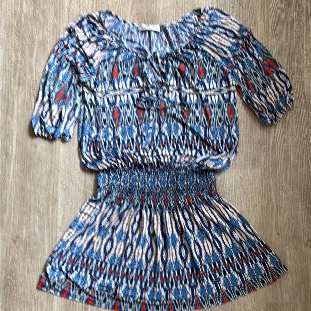 Veronica M Blue print dress with Tie Front